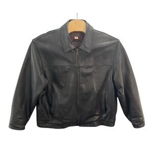 Vintage Pendleton Mens XL Black Leather Jacket Southwestern Wool Lining Full Zip